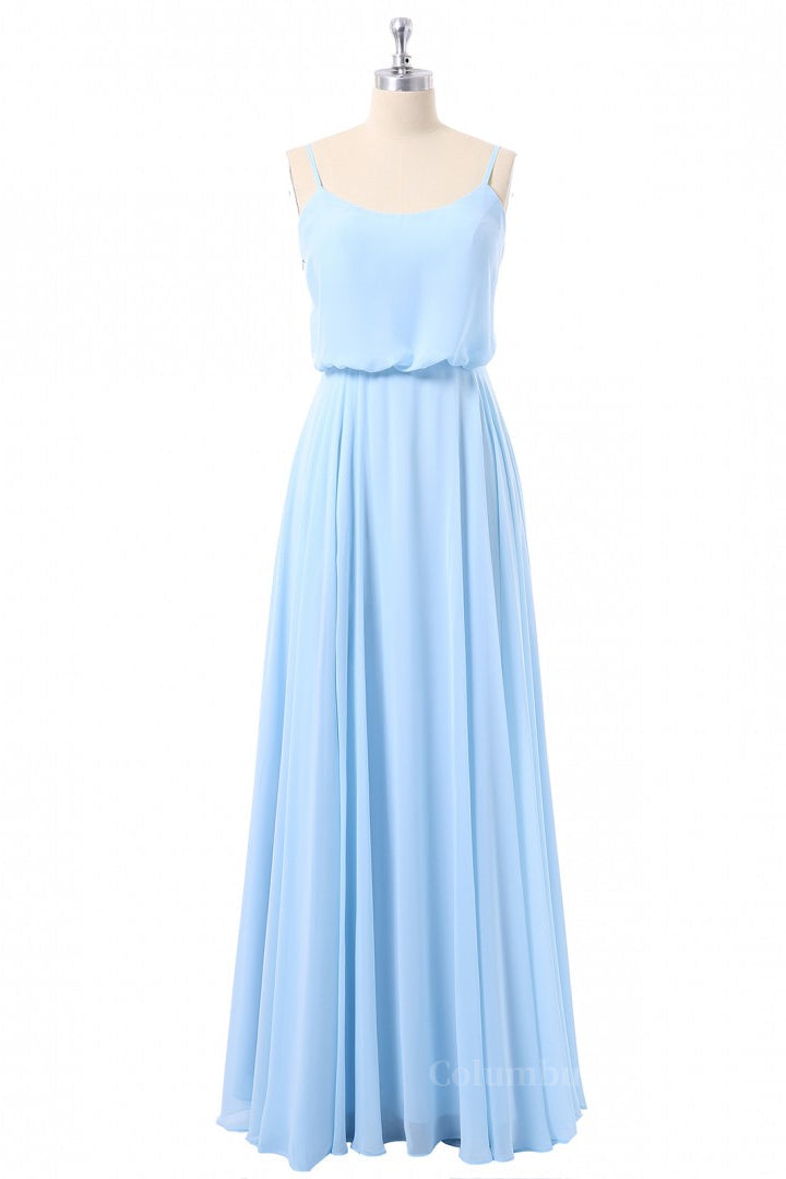 Sky Blue Blouson Bodice Chiffon Long Corset Bridesmaid Dress outfit, Bridesmaid Dresses Dusty Blue