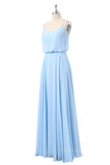 Sky Blue Blouson Bodice Chiffon Long Corset Bridesmaid Dress outfit, Bridesmaid Dress Dusty Blue