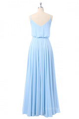 Sky Blue Blouson Bodice Chiffon Long Corset Bridesmaid Dress outfit, Simple Wedding Dress