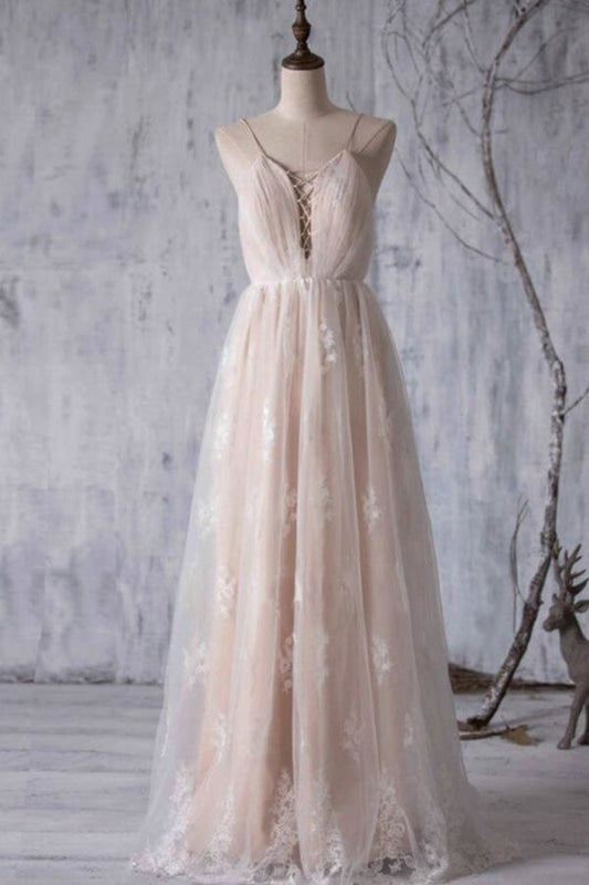 Spaghetti Strap Ruffle Lace A-line Corset Wedding Dress outfit, Wedding Dress Style 2022