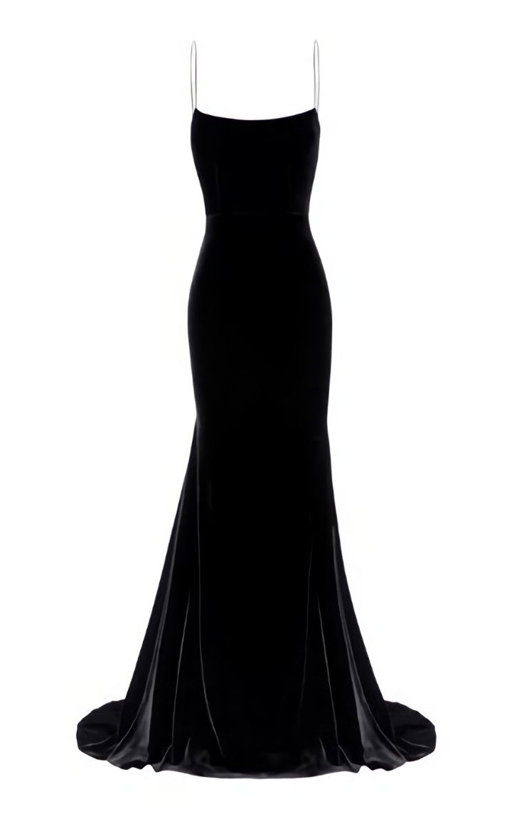 Spaghetti Straps Black Mermaid Corset Prom Dresses Long outfit, Formal Dresses With Sleeves For Weddings