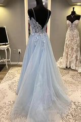 Spaghetti Straps Light Blue Lace Corset Prom Dresses, Light Blue Lace Corset Formal Evening Dresses outfit, Evening Dresses 2025