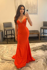 Spaghetti Straps Orange Long Corset Prom Dress with Criss Cross Back Gowns, Spaghetti Straps Orange Long Prom Dress with Criss Cross Back