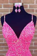 Spaghetti Straps Pink Sequins Short Corset Homecoming Dress with Criss Cross Back Gowns, Homecoming Dress 2033