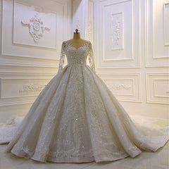Sparkle 3D Lace Appliques Long Sleevess Church Train Corset Wedding Dress outfit, Wedding Dress Website