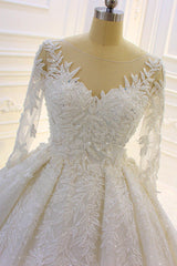 Sparkle 3D Lace Appliques Long Sleevess Church Train Corset Wedding Dress outfit, Wedding Dress With Sleeve