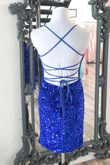 Sparkle Royal Blue Sequins Bodycon Mini Cocktail Dresses outfit, Homecoming Dress Short Tight