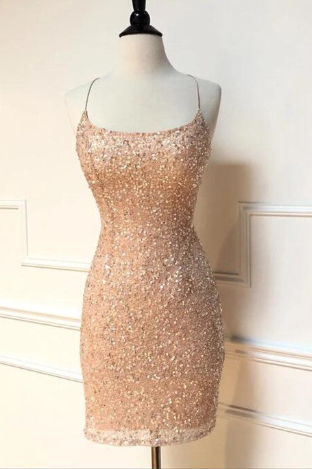 Sparkle Straps Tight Peach Sequins Short Corset Homecoming Dress outfit, Party Dress Wedding