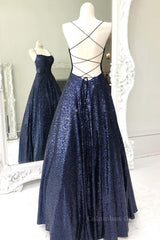 Sparkly Backless Navy Blue Long Corset Prom Dresses, Open Back Long Navy Blue Corset Formal Evening Dresses outfit, Party Dress Code Ideas