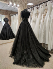 Sparkly black Corset Prom dress night corset neckline fairy tale tulle princess bride bridal gothic dark queen night alternative bride outfit, Party Dress Express Photos