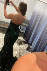 Sparkly Dark Green Sequins Mermaid Sweetheart Long Corset Prom Dress outfits, Sparkly Dark Green Sequins Mermaid Sweetheart Long Prom Dress