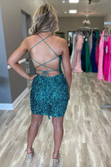 Sparkly Green Backless Spaghetti Straps Tight Short Corset Homecoming Dress outfit, Sparkly Green Backless Spaghetti Straps Tight Short Homecoming Dress