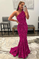 Sparkly Hot Pink Mermaid Sequins Long Corset Prom Dress outfits, Sparkly Hot Pink Mermaid Sequins Long Prom Dress