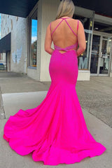 Sparkly Hot Pink Mermaid Sequins Open Back Long Corset Prom Dress outfits, Sparkly Hot Pink Mermaid Sequins Open Back Long Prom Dress