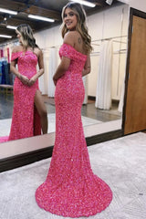 Sparkly Hot Pink One Shoulder Sequins Long Corset Prom Dress outfits, Sparkly Hot Pink One Shoulder Sequins Long Prom Dress
