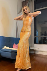 Sparkly Orange Mermaid Sequins Long Corset Prom Dress outfits, Sparkly Orange Mermaid Sequins Long Prom Dress