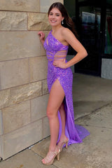 Sparkly Purple Sequins Cut-Out Long Corset Prom Dress outfits, Sparkly Purple Sequins Cut-Out Long Prom Dress