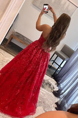 Sparkly Red Long Corset Prom Dress with Pockets Gowns, Sparkly Red Long Prom Dress with Pockets