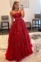 Sparkly Red Long Corset Prom Dress with Pockets Gowns, Sparkly Red Long Prom Dress with Pockets