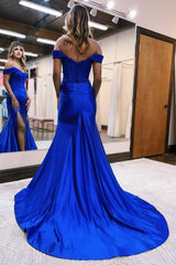 Sparkly Royal Blue Corset Detachable Neck Mermaid Long Corset Prom Dress with Slit Gowns, Sparkly Royal Blue Corset Detachable Neck Mermaid Long Prom Dress with Slit