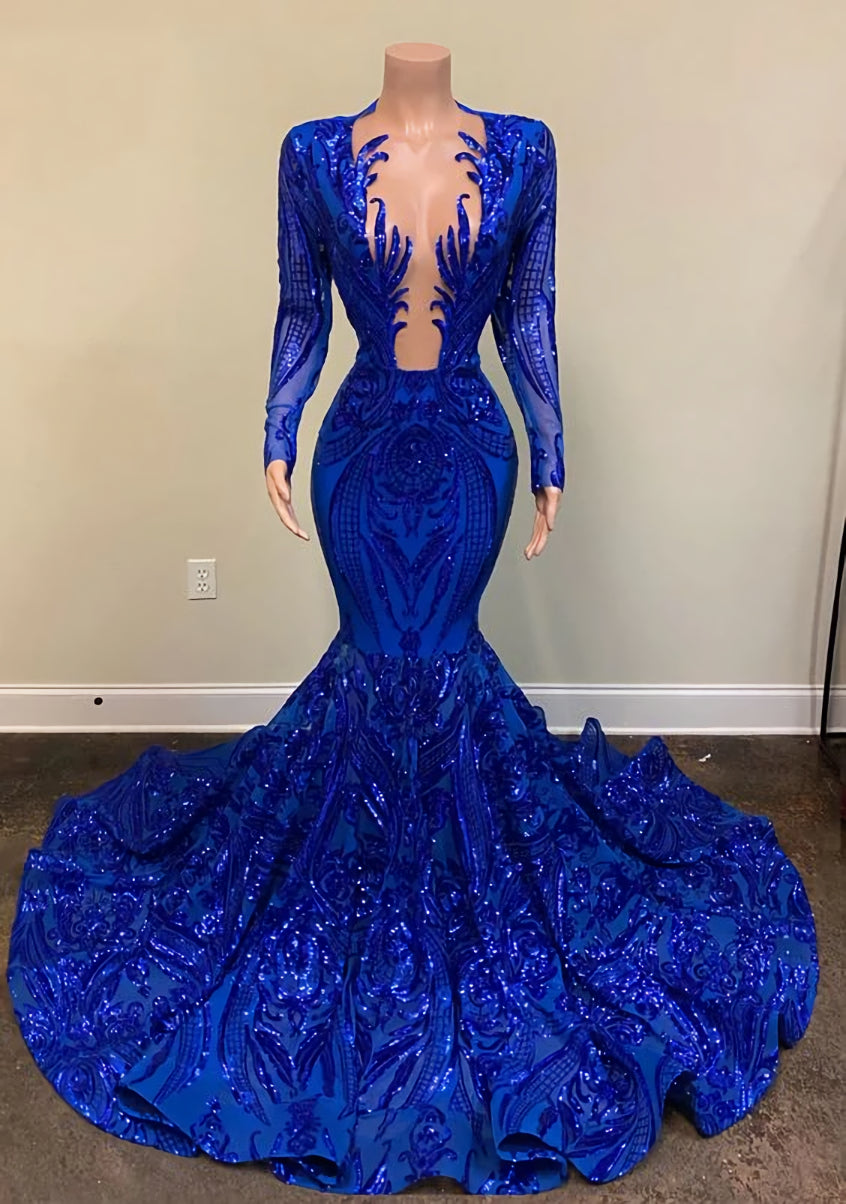 Sparkly Royal Blue Sequin Corset Prom Dresses Mermaid Long Gala Dress for Black Girl outfit, Bridesmaids Dresses Uk