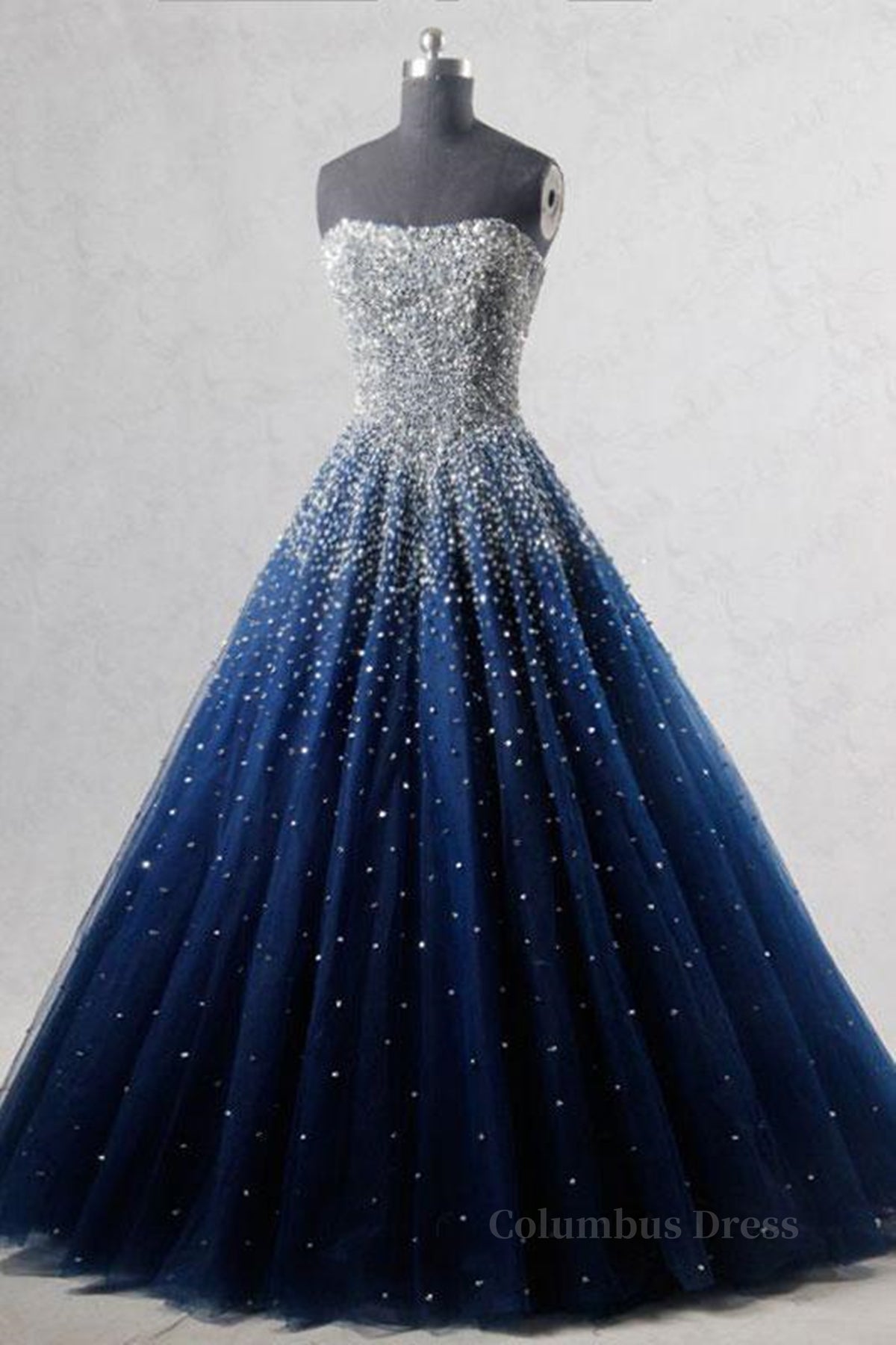 Sparkly Strapless Blue Corset Prom Dresses, Strapless Blue Long Corset Formal Evening Dresses outfit, Glam Dress
