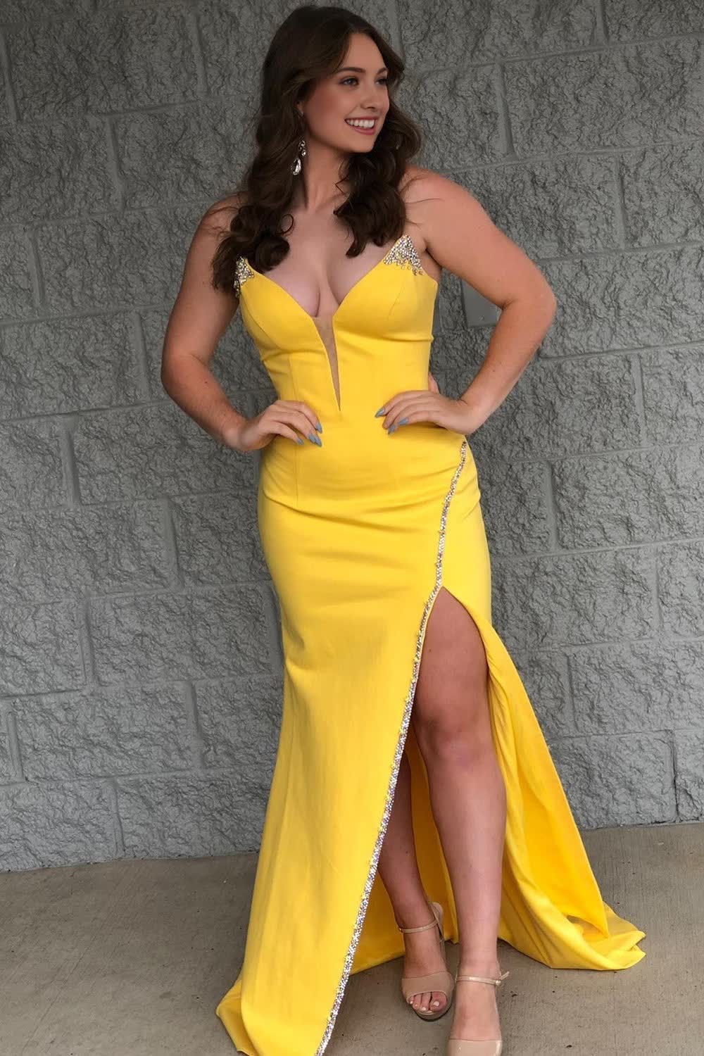 Sparkly Yellow Sweetheart Long Corset Prom Dress with Beading outfit, Sparkly Yellow Sweetheart Long Prom Dress with Beading