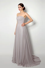 Strapless A Line Chiffon Long Silver Corset Bridesmaid Dresses outfit, Design Dress
