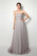 Strapless A Line Chiffon Long Silver Corset Bridesmaid Dresses outfit, Girlie Dress