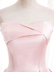 Strapless A-line Pink Satin Corset Prom Dresses, Pink Satin Long Party Dress Outfits, Design Dress