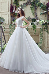 Strapless Appliques Lace Train Corset Wedding Dresses With Crystals Gowns, Wedding Dress Stores