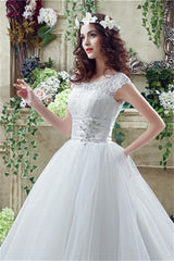 Strapless Appliques Lace Train Corset Wedding Dresses With Crystals Gowns, Wedding Dress Brides
