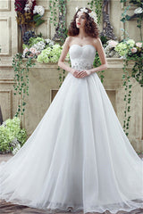 Strapless Beading Train Corset Wedding Dresses With Crystals Gowns, Wedding Dresses Aesthetic
