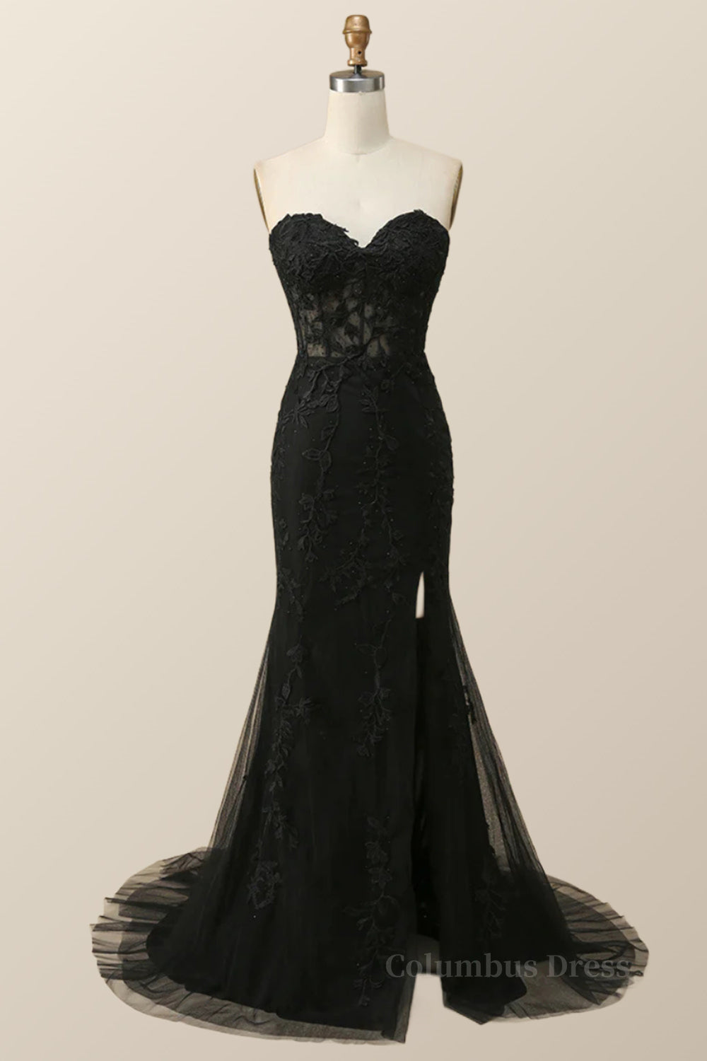 Strapless Black Lace Mermaid Long Corset Prom Dress outfits, Evening Dress Shop