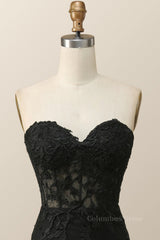 Strapless Black Lace Mermaid Long Corset Prom Dress outfits, Evening Dresses Store