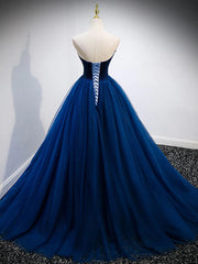 Strapless Blue Velvet Long Corset Prom Dresses, Blue Velvet Long Corset Formal Graduation Dresses outfit, Aesthetic Dress