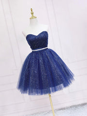 Strapless Dark Blue Short Corset Prom Dresses, Short Dark Blue Graduation Corset Homecoming Dresses outfit, Party Dresses