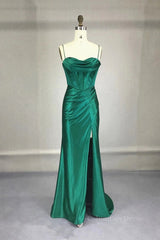 Strapless Dark Green Corset Prom Dresses, Dark Green Corset Formal Evening Dresses outfit, Ruffle Dress