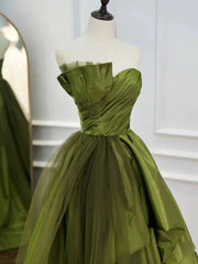 Strapless Green High Low Corset Prom Dresses, High Low Green Long Corset Formal Evening Dresses outfit, Party Dress Long