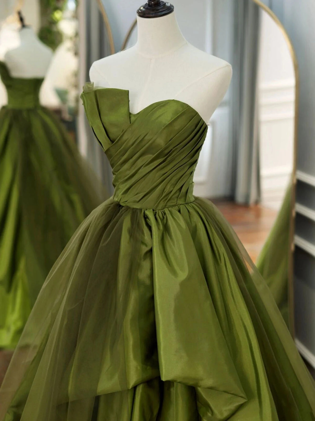Strapless Green High Low Corset Prom Dresses, High Low Green Long Corset Formal Evening Dresses outfit, Party Dresses 2030