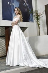 Strapless Off shoulder Appliques Sequins Satin Corset Wedding Dresses outfit, Wedding Dresses 2029