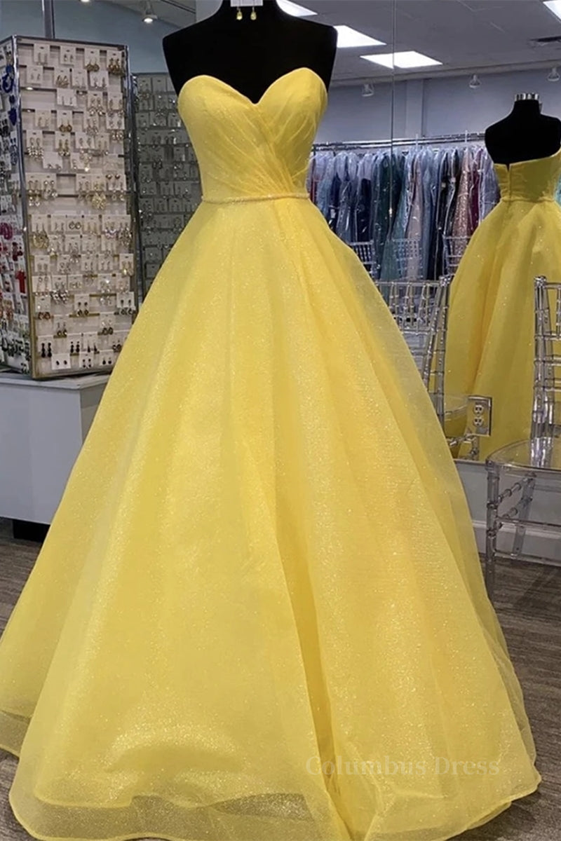 Strapless Open Back Sequins Yellow Corset Prom Dress, Shiny Yellow Corset Formal Graduation Evening Dress outfit, Homecoming Dresses Freshman