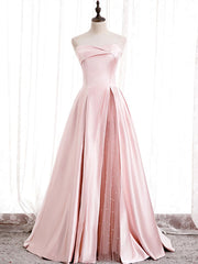 Strapless Pink Satin Corset Prom Dresses, Pink Satin Long Corset Formal Evening Dresses outfit, Formal Dresses Websites