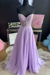 Strapless Purple Tulle Lace Long Corset Prom Dress, Lavender Lace Corset Formal Dress, Purple Evening Dress outfit, Wedding Ideas
