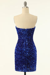 Strapless Royal Blue Sequin Bodycon Mini Dress outfit, Party Dress Night