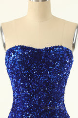 Strapless Royal Blue Sequin Bodycon Mini Dress outfit, Party Dress Design