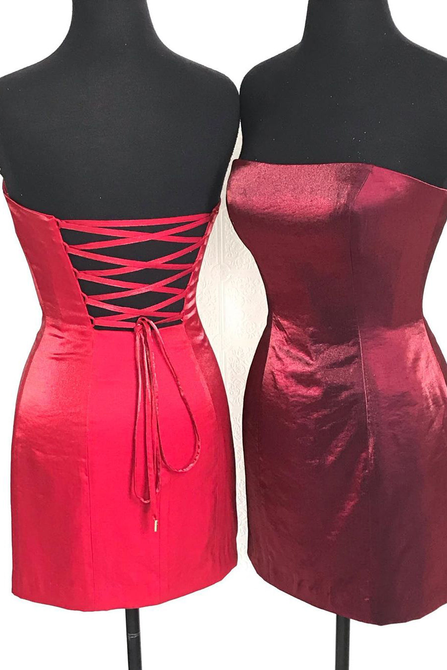 Strapless Sheath Lace-Up Burgundy Corset Homecoming Dress outfit, Prom Dresses Unique
