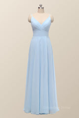 Straps Blue Empire Chiffon Long Corset Bridesmaid Dress outfit, Gorgeou Dress