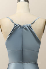Straps Blue Satin Midi Corset Bridesmaid Dress outfit, Bridesmaid Dresses Color