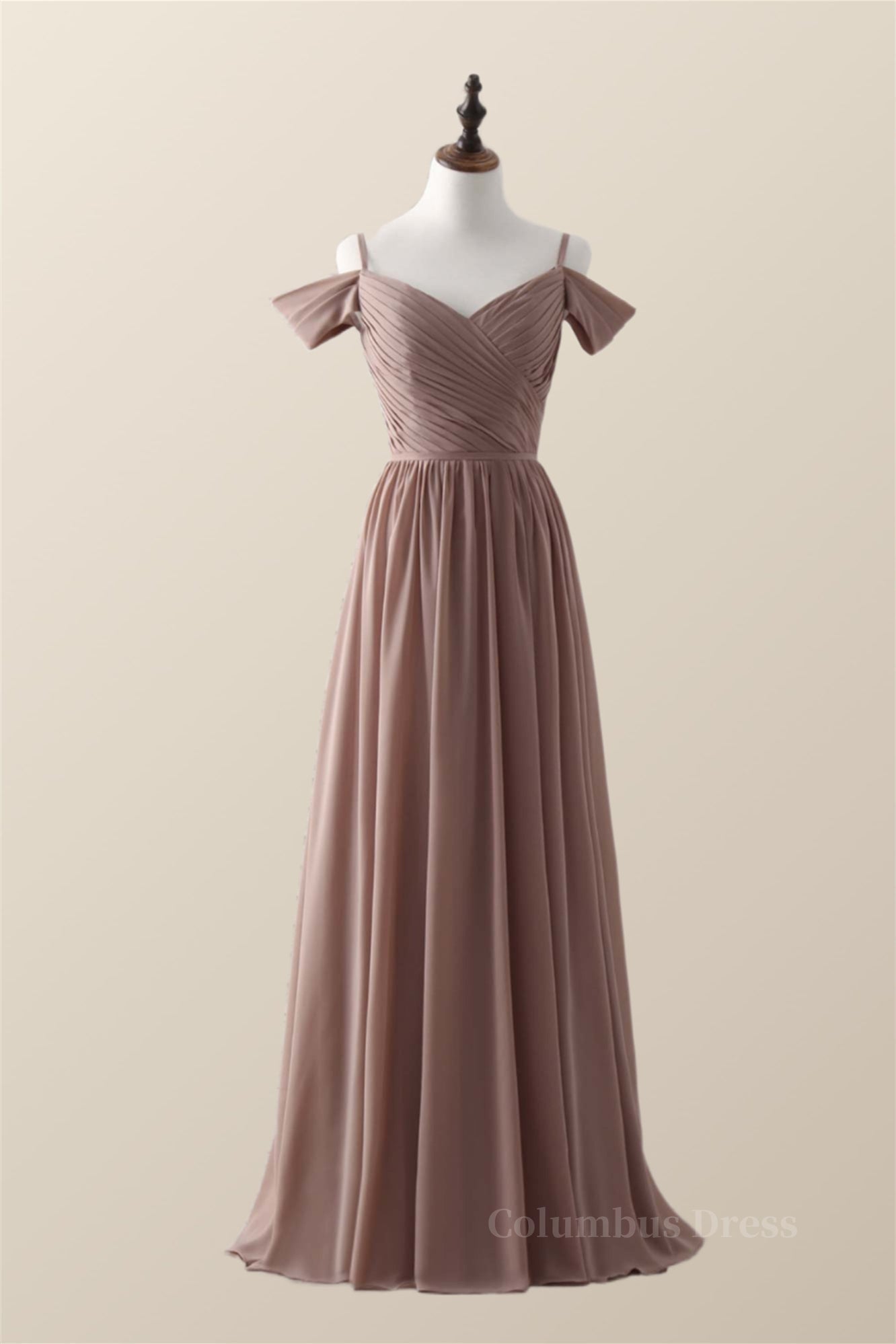 Straps Champagne Pleated Chiffon Long Corset Bridesmaid Dress outfit, Prom Dress Sites